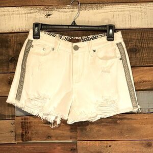 NWOT POL Distressed Denim High Rise-Short w/stripe detail
